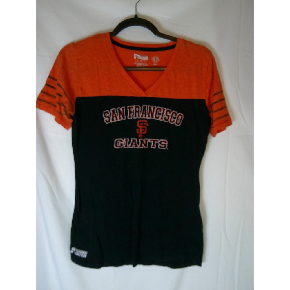 Major League Fitness San Francisco Giants MLB Womens V-Neck Tee Orange Black S